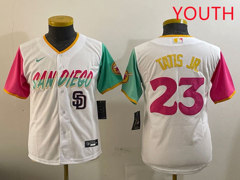 Youth San Diego Padres #23 Tatis jr White City Edition 2025 Nike MLB Jersey style 7->youth mlb jersey->Youth Jersey